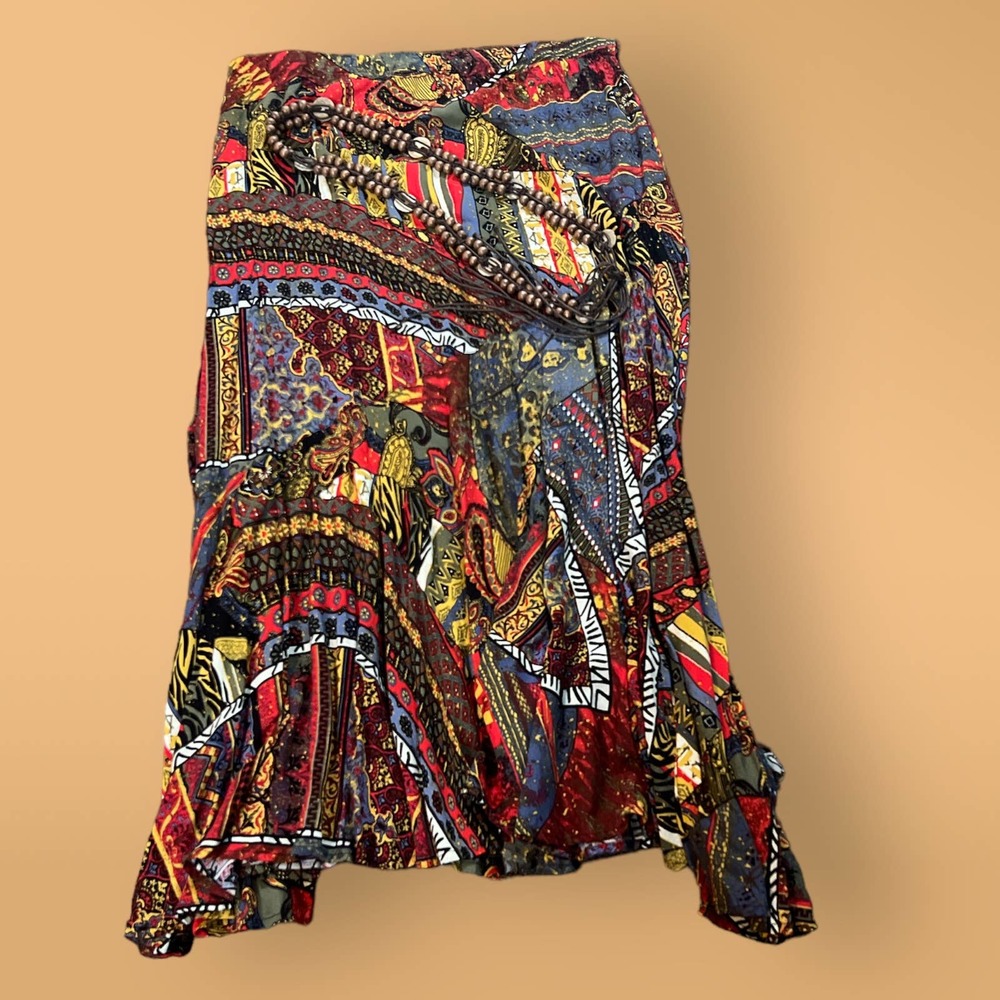 Size L - multicolor print ankle length skirt and belt